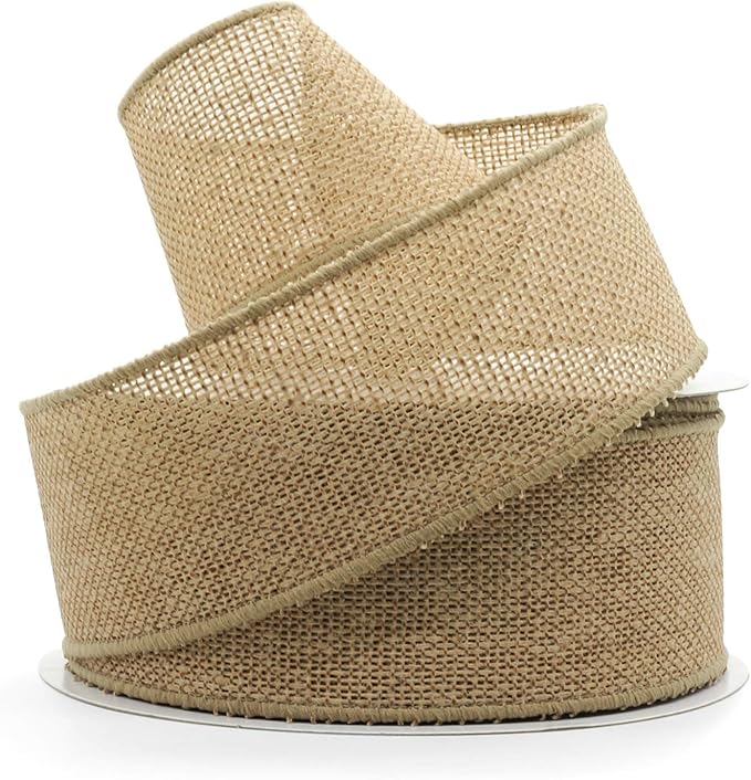 CT CRAFT LLC Burlap Fabric Wired Ribbon 2.5" x 20 Yards Natural Color for Christmas Home Wedding Decor Gift Wrapping Tree Topper Bow Wreath Bouquet DIY Crafts