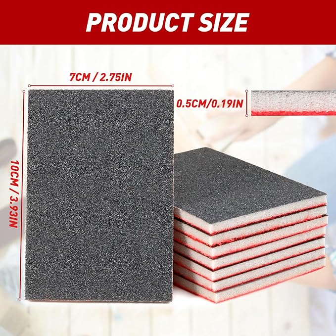 24 Pcs Sanding Sponge 180 Grit, Washable & Reusable Sanding Blocks for Wood, Metal, Drywall, Glazing, Wet Dry Sandpaper for Smooth Finishing