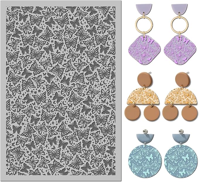 Arbuya Butterfly Polymer Clay Texture Mat - Butterflies Texture Sheet for Polymer Clay Jewelry Making, Earring Charms, DIY Craft Supplies