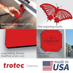 Trotec TroLase | 12"x12"x1/16", 8 Pcs | Red/Black | 2 Ply | Modified Acrylic | Laser Engraving Double Color Plastic Sheet | Engraving Blanks for Laser, Saw, Guillotine | Made in USA