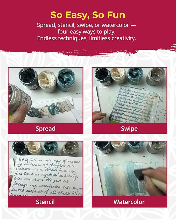 The Crafter's Workshop Stencil Butter — Boutique Texture Paste Gift Set for Artists & Crafters — Metallic Texture Paste for Canvas, Journals, DIY Cards — 39 Piece Set