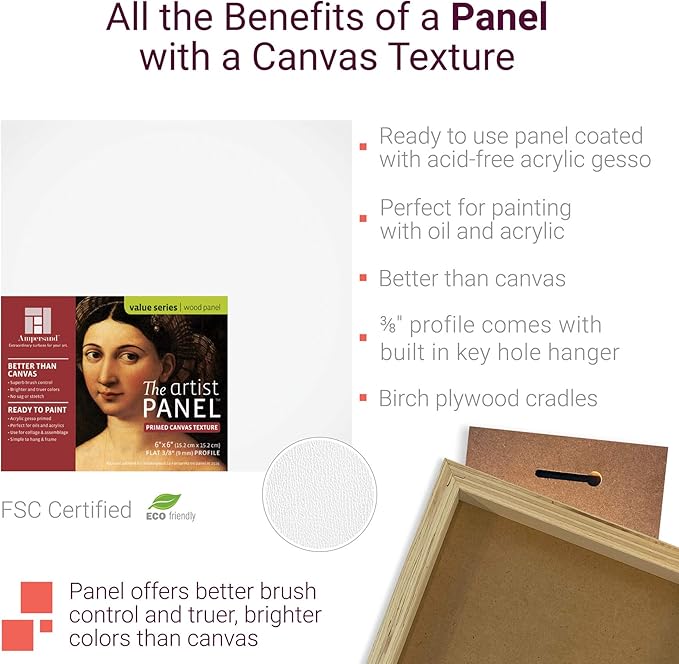 Ampersand Art Supply Wood Gesso Art Painting Panel: Canvas Texture, 3/4 Inch Cradle, 9" x 12"