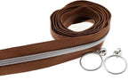 Leekayer #5 Silver Metallic Nylon Coil Zippers by The Yard Bulk 10 Yards Brown Zipper Tape with 25pcs Silver Ring Pull Sliders for DIY Sewing Tailor Craft Bag(Brown)