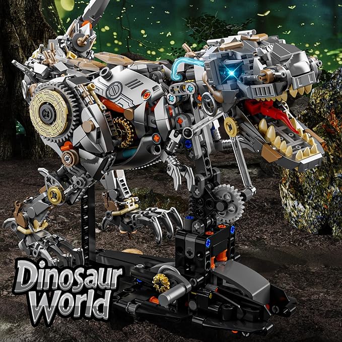 Mechanical Tyrannosaurus Rex Building Set with Light, Dinosaur Building Blocks Toy for Adults, Movable Dinosaur Animal with Display Stand, STEM Gift for Girls Boys Teens Age 12+ (1268 PCS)