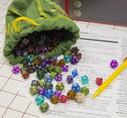 Wiz Dice Mini DND Dice Set - 140 Pieces Total (20 Sets of 7 Dice in Unique Colors) & Storage D&D Bag-Polyhedral Role Playing Dice - Perfect DND Accessories for TTRPG Dice - Hafling's Haversack
