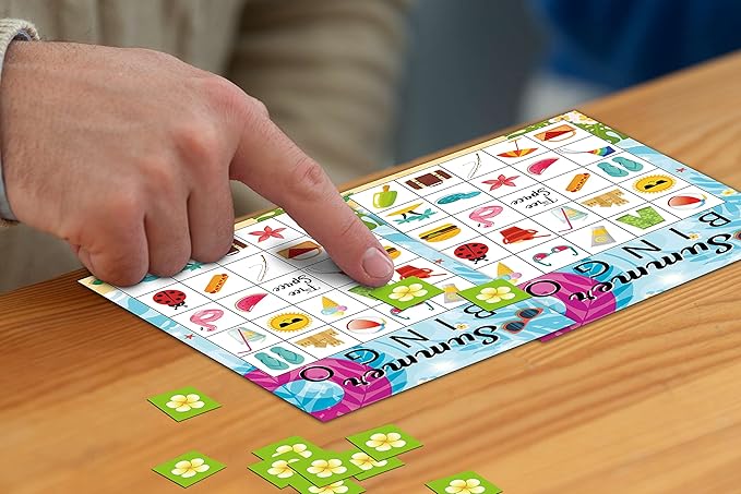 Summer Bingo Cards, Summer Party Games Bingo Cards for Birthday Party, Beach Party Favors Supplies Decorations, 24 Players Bingo Game (A01)