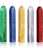 Yoption 5 Colors Sealing Wax Sticks, Vintage Totem Fire Manuscript Wax Seal Sticks with Wicks for Wax Seal Stamp (Gold+Silve+Red+Green+Blue)