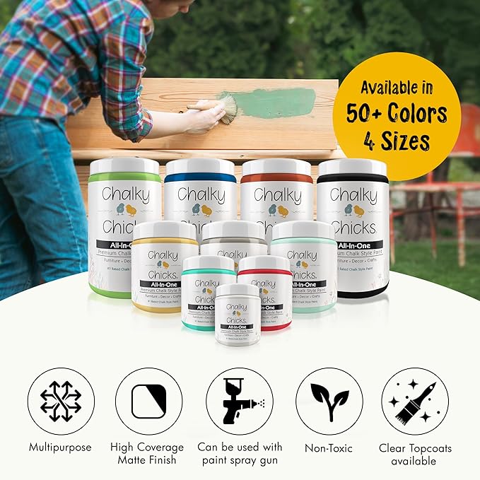 Chalky Chicks All-in-One Chalk Paint for Furniture or Cabinet - 8 Fl Oz - Matte Finish Bees Knees (Yellow) for Metal, Wood Furniture Paint - No Sanding All-in-One for Home Decor & Crafts, USA Made