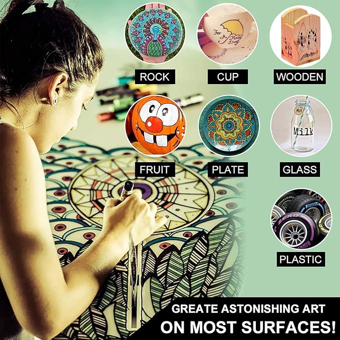 AROIC Paint Pens Paint Markers, 16 colors Oil-Based Waterproof Painting Marker Pen Set On Rock, Wood, Fabric, Metal, Plastic, Glass, Canvas, Mugs, Waterproof, DIY Craft and More