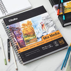Mix Media Pad, Ohuhu Mixed Media Art Sketchbook, 120 LB/200 GSM Heavyweight Papers, 62 Sheets/124 Pages, Spiral Bound Mixed Media Paper Pad for Christmas Gift