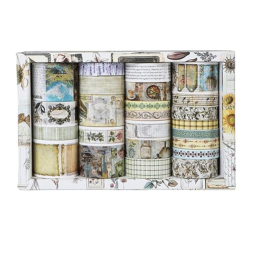 Vintage Washi Tape Set - 24 Rolls Arts Adhesive Tapes Assorted Retro Decorative Masking Tape Sets for Craft, Kids, Scrapbook, DIY, Gift Wrapping (6-Timeless Notes)