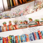 6 Rolls PET Washi Tape Set,Reading Themed Scrapbook Tape Stickers for Journaling,Junk Journal,Planner,DIY Arts Crafts,Notebook,Photo Frame,Phone Case(Book)