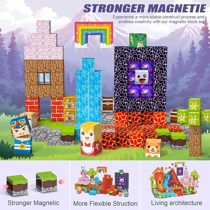 Magnetic Blocks 150 PCS Magnetic Building Blocks, 3+ STEM Montessori Sensory Toys, Magnetic Cube for for 3 4 5 6 7 8 9 10 11 12 8-12 Years Old Boys & Girls Birthday Gifts