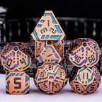 Metal DND Sci-fi Dice Set 7PCS Stripe Polyhedral Dice for Dungeons Dragons RPG Role Playing Game, Glitter D and D Dice with Gift Box D6 D8 D10 D12 D20 (Ancient Bronze&Green Purple)