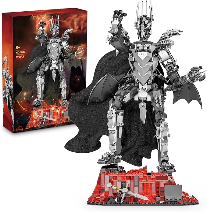 Dark Lord Building Set with Light Magma Base, Creative Demon Mech Display Model, Compatible with Lego Adults, STEM Christmas Birthday Gift Toy for Kids Boys 8-14 (879 PCS)