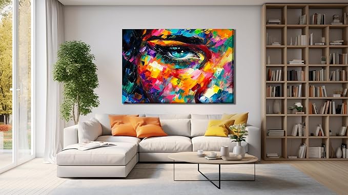 SpiritualHands Women Eye Glass Wall Art Oil Painting for Living Room, Tempered Glass Modern Prints Decor, Large Vivid Color Panel for Bedroom, Kitchen, or Office