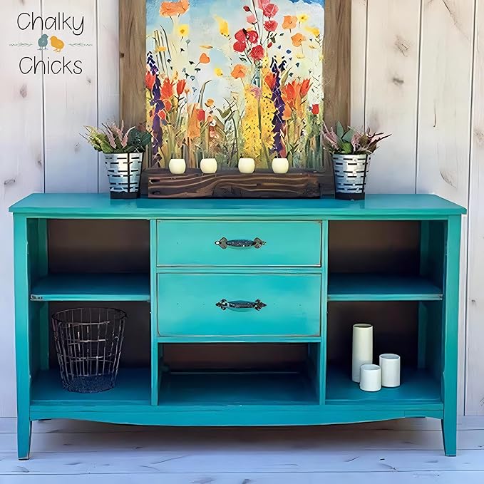 Chalky Chicks All-in-One Chalk Paint for Furniture or Cabinet - 16 Fl Oz - Matte Finish Mermaid (Green Teal) for Metal, Wood Furniture Paint - No Sanding All-in-One for Home Decor & Crafts, USA Made
