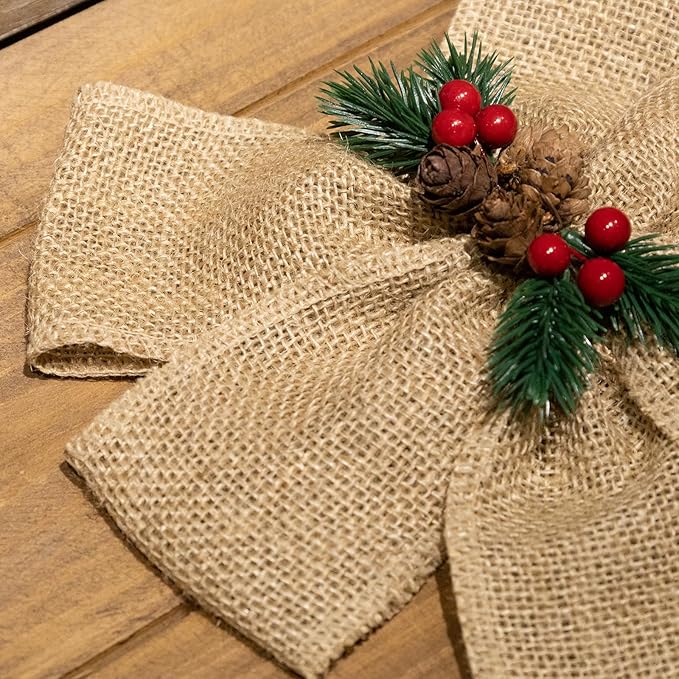 LaRibbons 2 Pcs 3 Inch Burlap Wide Fabric Craft Ribbon,10 Yard Per Roll, Natural Brown Ribbon for Bow Crafting,Wreath-Making, Tree Decoration