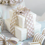 MEEDEE Burlap Ribbon with White Polka Dots - 2.5 Inch Natural Linen Wire Edge Craft Ribbon for Baby Shower, Beach, Farmhouse Gift Basket, 10 Yards