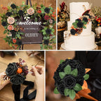 AmyHomie Artificial Flowers Black Rose 25pcs Real Looking Fake Roses w/Stem for DIY Wedding Bouquets Centerpieces Arrangements Party Baby Shower Home Decorations