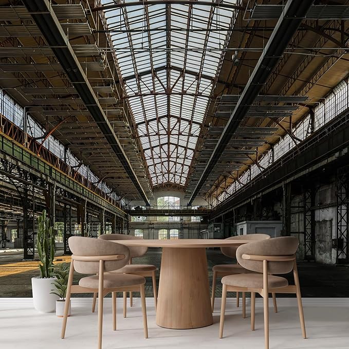 wall26 Wall Sticker/Wall Mural Industrial Interior of an Old Factory Building, Not Peel and Stick, Non-Woven Wallpaper Decorative for Bedroom, Living Room, Office - 132x192 inches