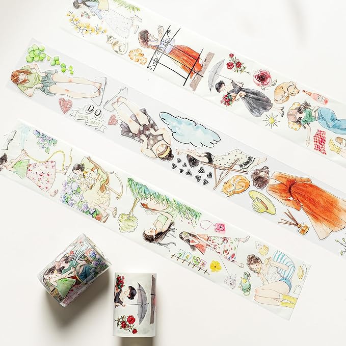 WT Pre-Cut Leisurely Days Washi Tape Roll, Original Designs, Decorative for Bible Journaling, Bullet Journals, Scrapbooks, Planners & DIY Craft Supplies