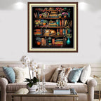 Findvoor Counted Cross Stitch Kits for Adults Full Range of Cross Stitching Embroidery Unprinted Pattern for Beginners, 11CT Needlepoint Kit Patterns Embroidery Kits-Bookshelf Cat 18x18 inch