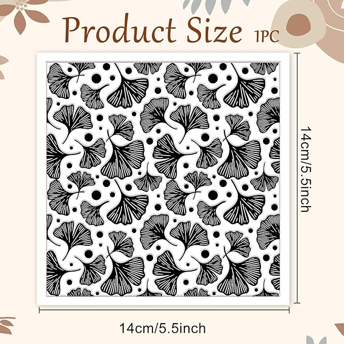 CHGCRAFT Ginkgo Biloba Plant Polymer Clay Texture Sheets Ginkgo Leaf Pattern Silicone Texture Stamp Clay Texture Mat Modeling Pattern Pad Sheets for Jewelry and Earrings Tools, 5.5x5.5 inch