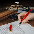 Wordsworth & Black Fountain Pen Set, 18K Gilded Fine Nib, Includes 24 Pack Ink Cartridges, Ink Refill Converter & Gift Box, Gold Finish, Calligraphy, [Crimson Red], Perfect for Men & Women