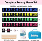 Rummy Cube 6 Player Edition with 6 Wooden Racks 160 Acrylic Tiles (1.5'') Rummy Game with Bag 6 Player Travel Size Rummy Game Large Number Rummy Tiles Game Set for Family Classic Board Games (Black)