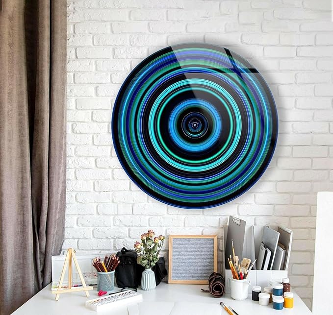 My Photostation.com 24''(60cm) Diameter Blue and Green Round Glass Wall Art Tempered Glass Printing Wall Decor Large Wall Art Wall Hangings