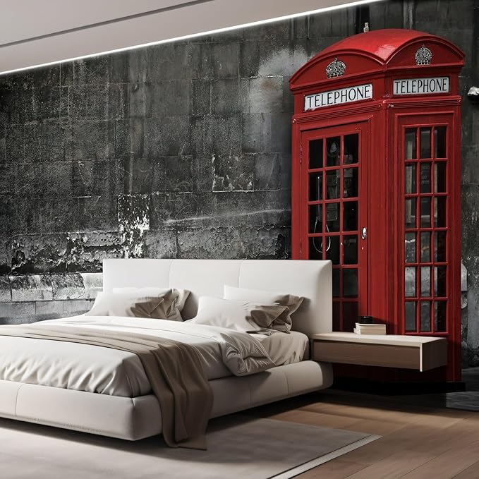 wall26 Wall Sticker/Wall Mural British Phone Booth in London, Not Peel and Stick, Non-Woven Wallpaper Decorative for Bedroom, Living Room,Office - 132x120 inches