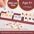 Smilejoy Mini Rummy Cube 4 Players Edition,Travel Rummy Game Set with Portable Canvas Bag,Classic Board Game for Adults and Kids |106 Tiles | 4 Playing Racks |1 Dice | (2-4 Player) ﻿