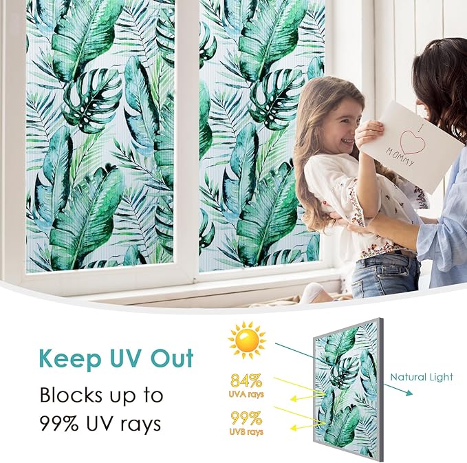 DKTIE Nature Pattern Rainbow Window Film Decorative Stained Glass Window Film Static Cling Films Easy Apply Removable Comes with Tools (U560-Reeded Glass, 35.4" x 118.1")