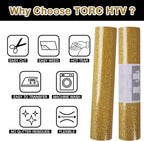 TORC Gold Glitter HTV Heat Transfer Vinyl Roll 12 inch x 20 ft Sparkly Iron on Vinyl for T Shirts Crafts Bulk