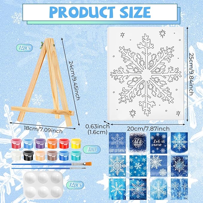 Zhanmai 12 Pack Pre Drawn Canvas for Painting Sip and Paint Kit 8" x 10" Paint Party Set Canvas Painting Pre Printed Canvases for Party Favor DIY Virtual Adult's Date Night(Winter Snowflake)