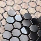 Blujellyfish Hexagon Black Tile Backsplash Metal Mosaic Wall Floor Tiles (Box of 5 Sheets)