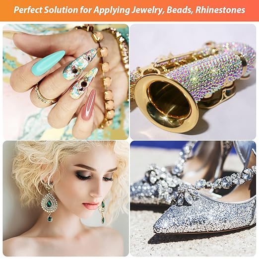 B7000 Clear Adhesive with Precision Tips, 5 PCS B-7000 Jewelry Bead Glue for Diamond Rhinestone Applicator Tools Set - Strength Adhesive for Nail Art DIY Crafts Clothes Shoes Bags