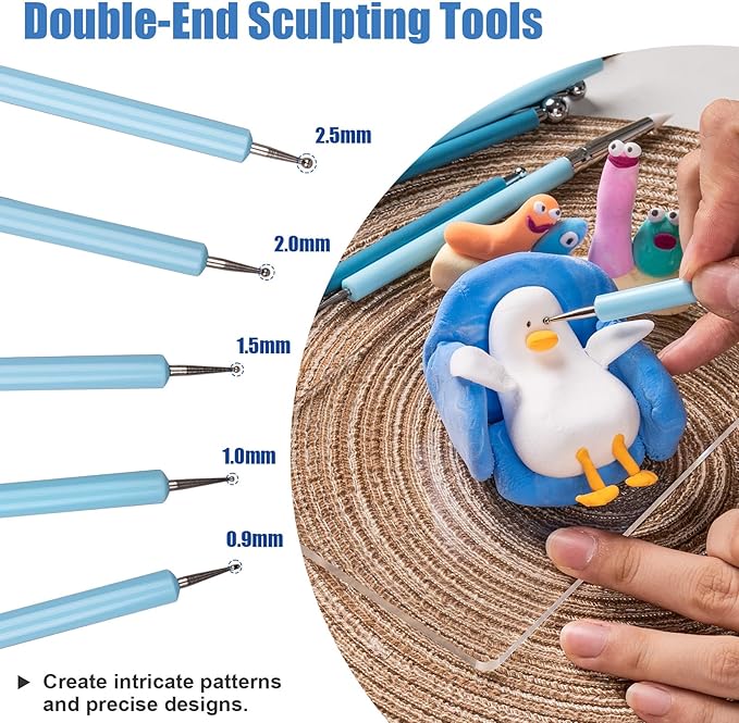 Dotting Tools, Silicone Clay Sculpting Tool, Ceramic Clay Ball Stylus Dot Painting Tools, Pottery Embossing Tool for Rock, Nail, Blending, Drawing, Modeling