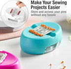 Beaditive Magnetic Pin Cushion with Drawer - Strong Magnet Pin Holder Cushion for Sewing - 50 Glass Head Quilting Pins Included - Chic Pincushion Caddy for Sewing Pins, Paper Clips, Screws – Turquoise