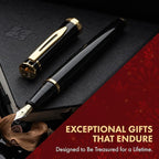 Wordsworth & Black Fountain Pen Set, Medium Nib, 24 Ink Cartridges and Ink Refill Converter, Gift Case, Journaling, Calligraphy, Smooth Writing Pens [Sky Blue, Gold Finish], Perfect for Men and Women
