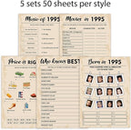 QUPT 30th Birthday Party Games, Set of 5 Activities for 10 Guests, Born in 1995 Games Bundle, Birthday Party Supplies for Adults, Pack of 50 Cards