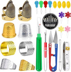 CousDUoBe Sewing Thimble Kit,thimbles for Hand Sewing，Needle threaders，Seam Rippers for Sewing，Measuring Tape and Thread Snips, Hand Embroidery Craft（Complete Sewing Kit）