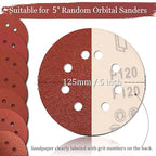5 Inch Sanding Discs Hook and Loop, 70 PCS 8 Hole Sandpaper Include 120, 240, 320, 400, 600, 800, 1000 Grit for Random Orbital Sander