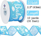 MEEDEE Baby Boy 2.5 Inch Burlap Wired Ribbon for Baby Shower, Diaper Cake, Welcome Home Favors, Gift Box, Table Decor - Blue (10 Yards)