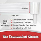 8 Pack Industrial Strength Mini Hand Stretch Wrap 5" 1000 Ft. Roll 80 Gauge Thick, Shrink Wrap Roll for Moving Supplies, Furniture, Pallets, Plastic Wrap for Packing, Heavy Duty Stretch Film