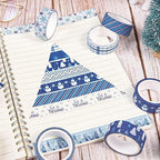 Whaline 12 Rolls Winter Washi Tape Blue White Snowflake Snowman Holiday Masking Tape Xmas Tree Reindeer Assorted Pattern Washi Tape for Scrapbook Journal DIY Craft Gift Wrapping Party Decor