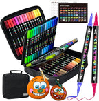 IVSUN Acrylic Paint Pens, 60 Colors Dual Tip Paint Markers with Fine Tip and Brush Tip for Stone, Wood, Canvas, Calligraphy, Ceramic, Metal, Glass, Rock Painting, DIY Crafts Art Supplies Kit