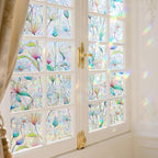 Donox Decorative Window Privacy Film, 3D Floral Stained Glass Window Film Static Cling Rainbow Privacy Sticker for Glass Door Heat Control Anti UV, No Adhesive (Magnolia,17.5 x 157.4 inches)