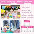 SATINIOR 12 Pack 8 oz Plastic Container Jars with Lids Round Clear Travel Cosmetic Container Slime Jars for Toiletries, Lotion, Cream, Ointments, Makeup, Rhinestone, Samples, Kitchen Storage(Pink)